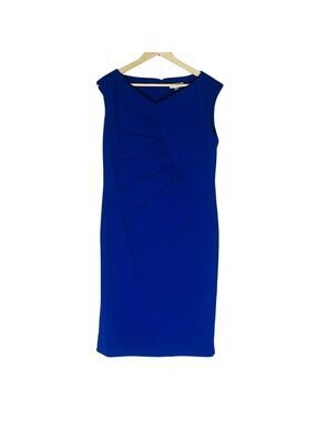 NWT Calvin Klein Blue Ruched Sheath Dress Size 14 Sleeveless Knee Length